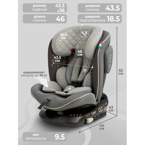 Автокресло группа 0123 (0-36) Sweet Baby Crosstour HB636 360 SPS Isofix Grey
