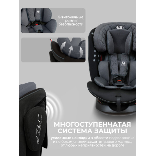Автокресло группа 0123 (0-36) Sweet Baby Crosstour HB636 360 SPS Isofix Grey/Black