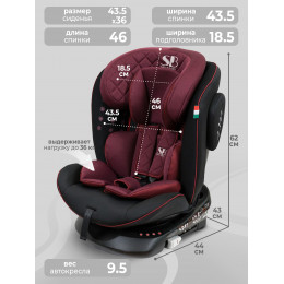 Автокресло группа 0123 (0-36) Sweet Baby Crosstour HB636 360 SPS Isofix Wine / Black