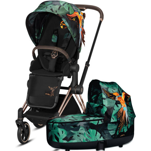 Коляска 2 в 1 Cybex Priam III Birds of Paradise шасси Rose Gold, Birds of Paradise (Темно-зеленый с узором)