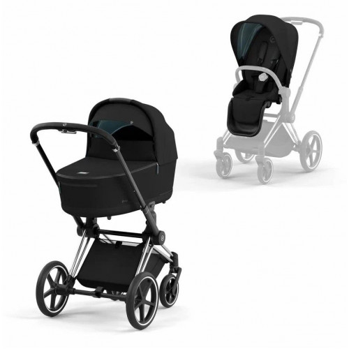 Коляска 2 в 1 Cybex Priam IV шасси Chrome Black, Deep Black (Черный)