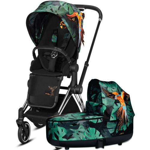 Коляска 2 в 1 Cybex Priam III Birds of Paradise шасси Chrome Black, Birds of Paradise (Темно-зеленый с узором)