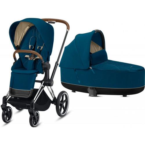 Коляска 2 в 1 Cybex Priam III шасси Chrome Brown, Mountain Blue (Синий)