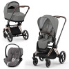 Коляска 3 в 1 Cybex Priam IV шасси Rose Gold + Автокресло Cybex Cloud Z2 i-Size, Soho Grey (Серый)