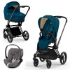 Коляска 3 в 1 Cybex Priam IV шасси Matt Black + Автокресло Cybex Cloud Z2 i-Size, Mountain Blue (Синий)