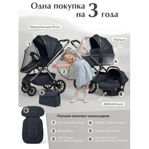 Коляска 3в1 Sweet Baby Verde Blue (Silver Glossy)