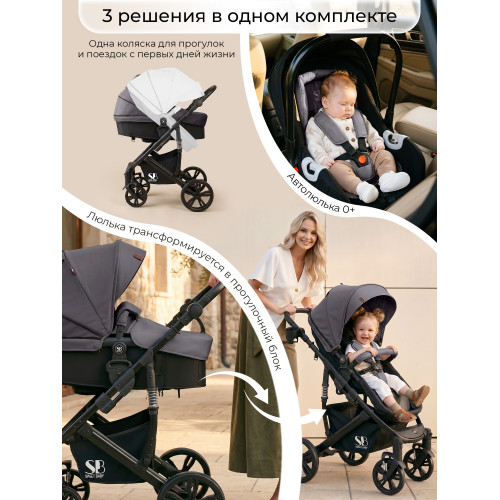 Коляска-трансформер 3в1 Sweet Baby Comfort Black Grey