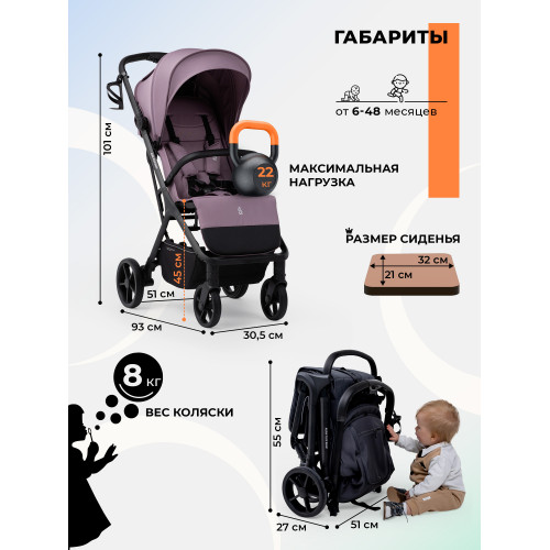 Прогулочная коляска SBL Aura Plus Basic Rose