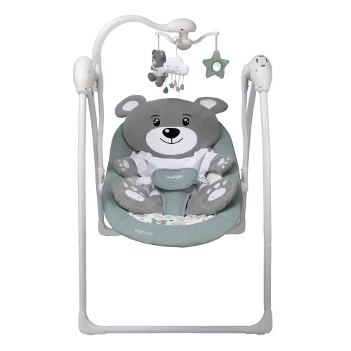 Электронные качели TEDDY (0-9 кг), с адаптером, п/у,12 мел.,5 скоростей, москитка(упак.2шт.)(Indigo) (зеленый)