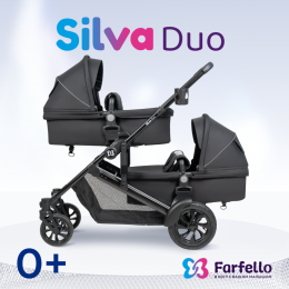 Коляска трансформер Farfello Silva Duo для двойни и погодок черный