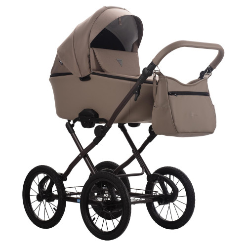 Коляска MORENO SL NEW 2в1 (AroTeam) (12 (т.бежевый+т.бежевая кожа) коричневая рама)