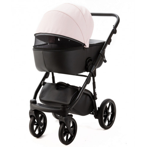 Детская коляска Adamex Nola Deluxe 2 в 1 N-SD102 (РОЗОВ.ПУДРА КОЖА + ЧЕРН.КОЖА)