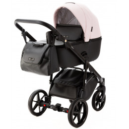 Детская коляска Adamex Nola Deluxe 2 в 1 N-SD102 (РОЗОВ.ПУДРА КОЖА + ЧЕРН.КОЖА)