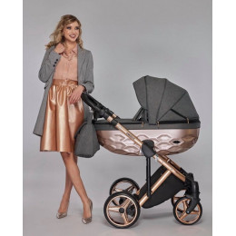 Детская коляска Adamex Chantal Star Collection 2 в 1 STAR005 ЧЕРНЫЙ+РОЗОВ.ЗОЛОТО РАМА