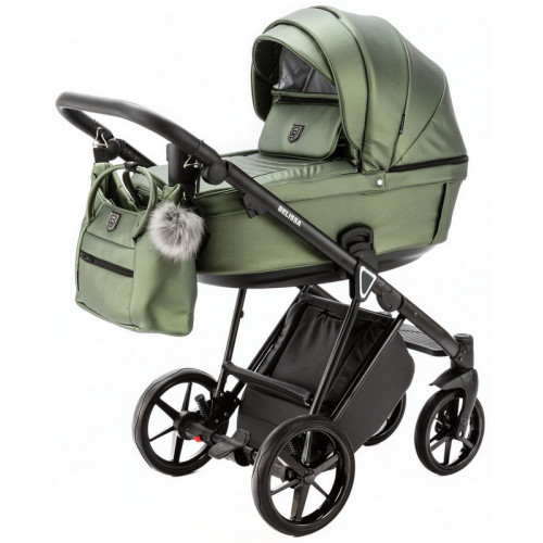 Детская коляска Adamex Belissa Deluxe 2 в 1 B-SM14 (ЗЕЛЁН.ПЕРЛ.КОЖА)