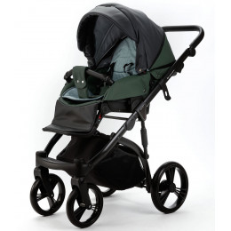 Детская коляска Adamex Lanti Deluxe 2 в 1 LN-SD41 (ЧЕРН. КОЖА + Т.ЗЕЛЕН.КОЖА)