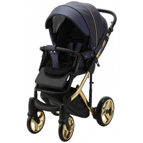 Детская коляска Adamex Chantal Special Edition Deluxe 2 в 1 C108 (СИН.ПЕРЛ.КОЖА ЗОЛОТ РАМА)