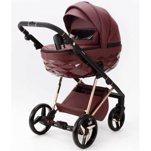 Детская коляска Adamex Quantum Superstar Deluxe 2 в 1 Q-STAR141-K (БОРДОВ.КОЖА+БОРДОВ.ДНО+РОЗОВ.ЗОЛОТО.РАМА)