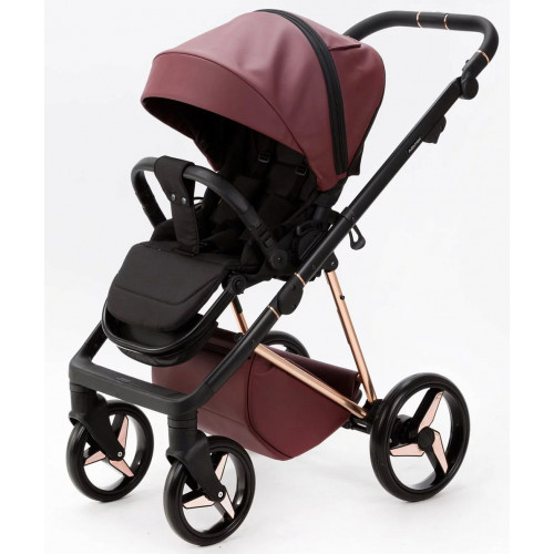 Детская коляска Adamex Quantum Superstar Deluxe 2 в 1 Q-STAR141-K (БОРДОВ.КОЖА+БОРДОВ.ДНО+РОЗОВ.ЗОЛОТО.РАМА)
