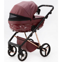 Детская коляска Adamex Quantum Superstar Deluxe 2 в 1 Q-STAR141-K (БОРДОВ.КОЖА+БОРДОВ.ДНО+РОЗОВ.ЗОЛОТО.РАМА)