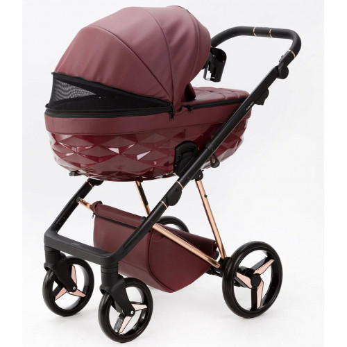 Детская коляска Adamex Quantum Superstar Deluxe 2 в 1 Q-STAR141-K (БОРДОВ.КОЖА+БОРДОВ.ДНО+РОЗОВ.ЗОЛОТО.РАМА)