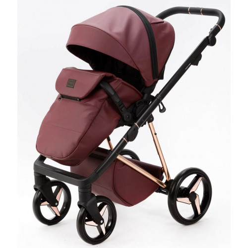 Детская коляска Adamex Quantum Superstar Deluxe 2 в 1 Q-STAR141-K (БОРДОВ.КОЖА+БОРДОВ.ДНО+РОЗОВ.ЗОЛОТО.РАМА)