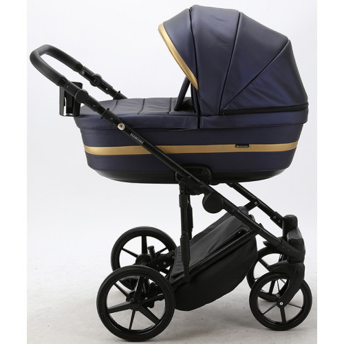 Детская коляска Adamex Rimini Deluxe 2 в 1 RI250 т.син.перл.кожа+золото.отделка