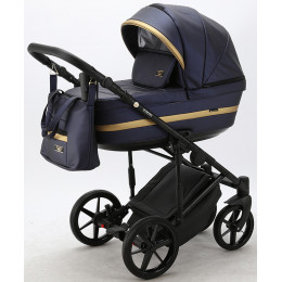 Детская коляска Adamex Rimini Deluxe 2 в 1 RI250 т.син.перл.кожа+золото.отделка