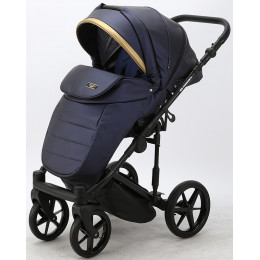 Детская коляска Adamex Rimini Deluxe 2 в 1 RI250 т.син.перл.кожа+золото.отделка