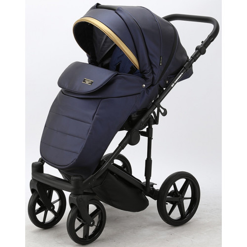 Детская коляска Adamex Rimini Deluxe 2 в 1 RI250 т.син.перл.кожа+золото.отделка