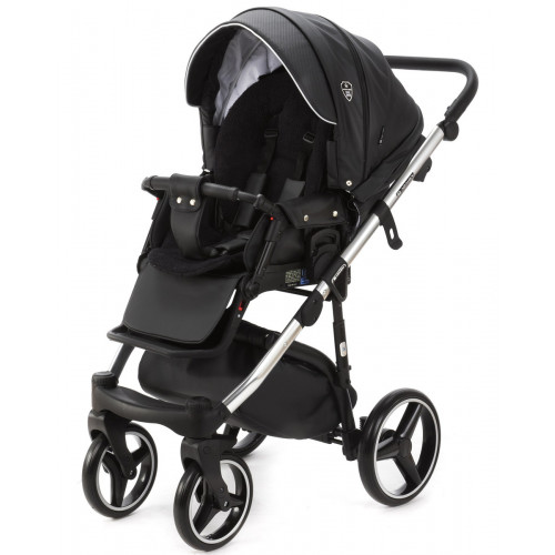Детская коляска Adamex Cortina Deluxe 2 в 1 CT334/A (ЧЕРН.КОЖА+СЕРЕБ.ОТДЕЛКА+ХРОМ РАМА)