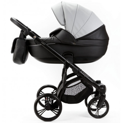 Детская коляска Adamex Lanti Deluxe 2 в 1 LN-SD107 (СВ.СЕР.КОЖА + ЧЕРН. КОЖА)