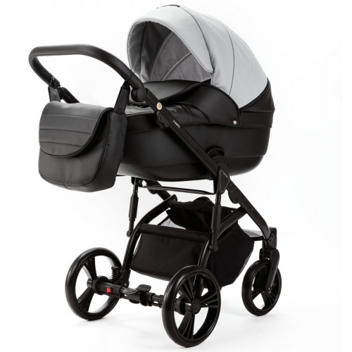 Детская коляска Adamex Lanti Deluxe 2 в 1 LN-SD107 (СВ.СЕР.КОЖА + ЧЕРН. КОЖА)