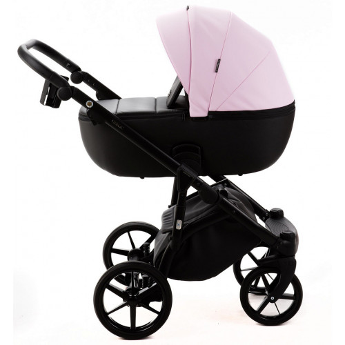 Детская коляска Adamex Nola Deluxe 2 в 1 N-SD101 (РОЗОВ.ЗЕФИР КОЖА + ЧЕРН. КОЖА)