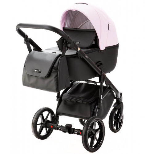 Детская коляска Adamex Nola Deluxe 2 в 1 N-SD101 (РОЗОВ.ЗЕФИР КОЖА + ЧЕРН. КОЖА)