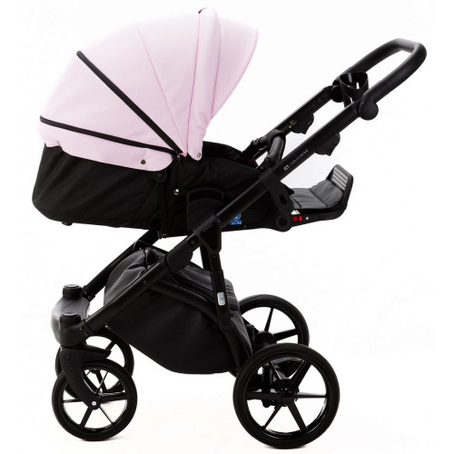 Детская коляска Adamex Nola Deluxe 2 в 1 N-SD101 (РОЗОВ.ЗЕФИР КОЖА + ЧЕРН. КОЖА)