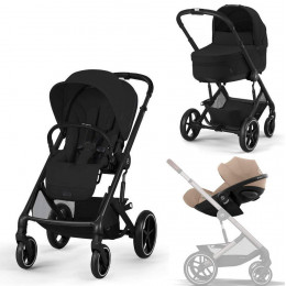 Коляска Cybex Balios S Lux BLK complete Cloud G Almond Beige Plus 3 в 1 Moon Black с дождевиками