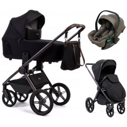 Детская коляска Peppy Monaco Thermo 3 в 1 с автокреслом Jet Brown Black (черный), рама серо-коричневая