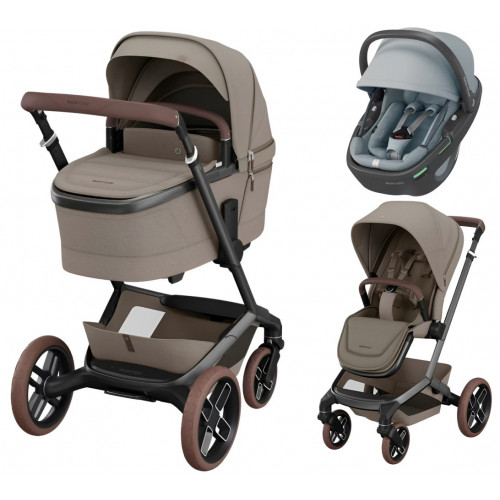 Детская коляска Maxi-Cosi Fame 3 в 1 с автокреслом Coral 360 Essential grey Twillic Truffle/Трюфель(беж)