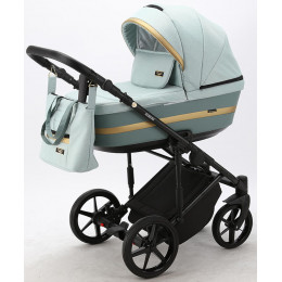 Детская коляска Adamex Rimini 3 в 1 RI22-TIP серо‑зелёный+серо‑зелёный.кожа+золото.отделка