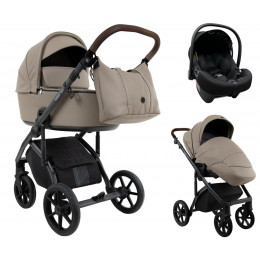 Детская коляска Roan Bass Next Кожа 2.0 3 в 1 с автокреслом Tutis Elo Lux EduSky Black BNL/71/2 Cappucino/Black/ руч.Коричневый