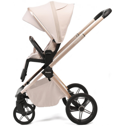 Детская коляска Peppy Monaco Plus 3 в 1 с автокреслом First Black Beige (бежевый), рама беж, шлифованный алюминий
