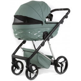 Детская коляска Adamex Quantum Superstar Deluxe 3 в 1 Q-STAR150-K (СЕРО-ЗЕЛЕН.КОЖА+СЕРО-ЗЕЛЕН.ДНО+ХРОМ.РАМА)