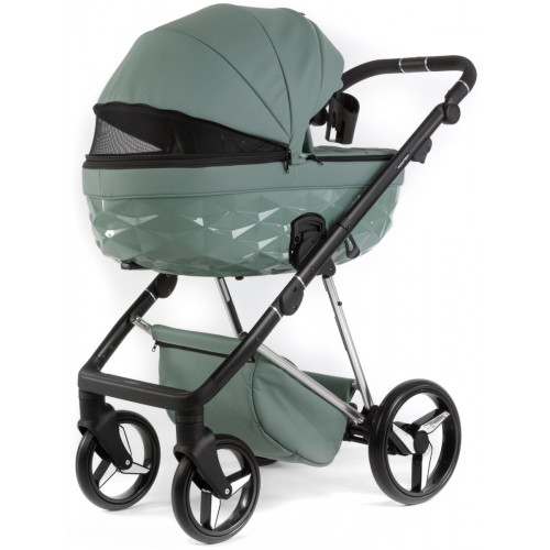 Детская коляска Adamex Quantum Superstar Deluxe 3 в 1 Q-STAR150-K (СЕРО-ЗЕЛЕН.КОЖА+СЕРО-ЗЕЛЕН.ДНО+ХРОМ.РАМА)