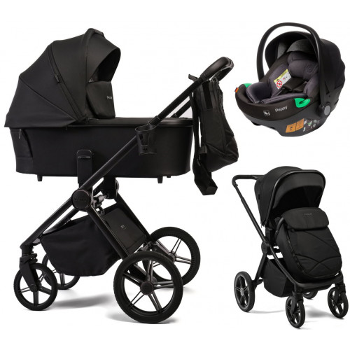 Детская коляска Peppy Monaco 3 в 1 с автокреслом First Black (черный), рама черная матовая