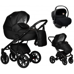 Детская коляска Indigo Mio Eco 3 в 1 с автокреслом Avionaut Cosmo Black 01 черная кожа