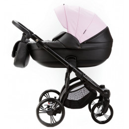 Детская коляска Adamex Lanti Deluxe 3 в 1 LN-SD101 (РОЗОВ.ЗЕФИР КОЖА + ЧЕРН.КОЖА)