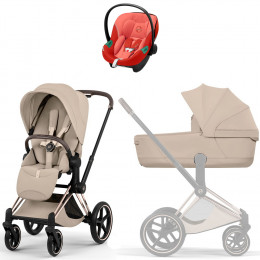 Коляска Cybex Priam V Rosegold Style Aton S2 Hibiscus Red 3 в 1 Cozy Beige