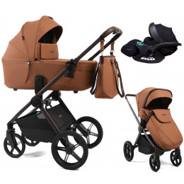 Детская коляска Peppy Monaco Thermo 3 в 1 с автокреслом Verona Black Biscuit (бисквит), рама серо-коричневая