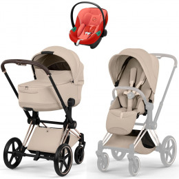 Коляска Cybex Priam V Rosegold Style Aton S2 Hibiscus Red 3 в 1 Cozy Beige